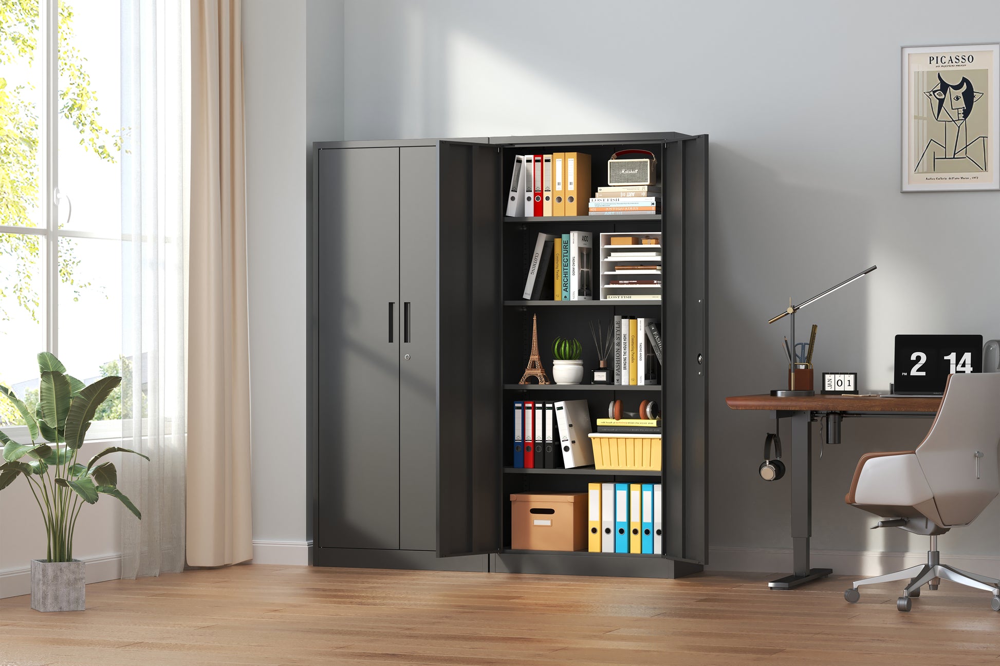 72"H Metal Garage Storage Cabinet, Black Tool Steel Locking Cabinet With Doors And 4 Shelves, Tall Cabinets For Garage Storage Systems Lockable File Cabinet For Home Office, Classroom Pantry Filing