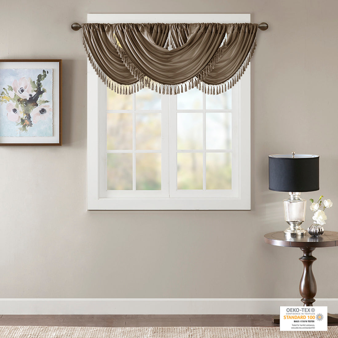 Faux Silk Waterfall Embellished Valance Bronze 38X46" Bronze Polyester