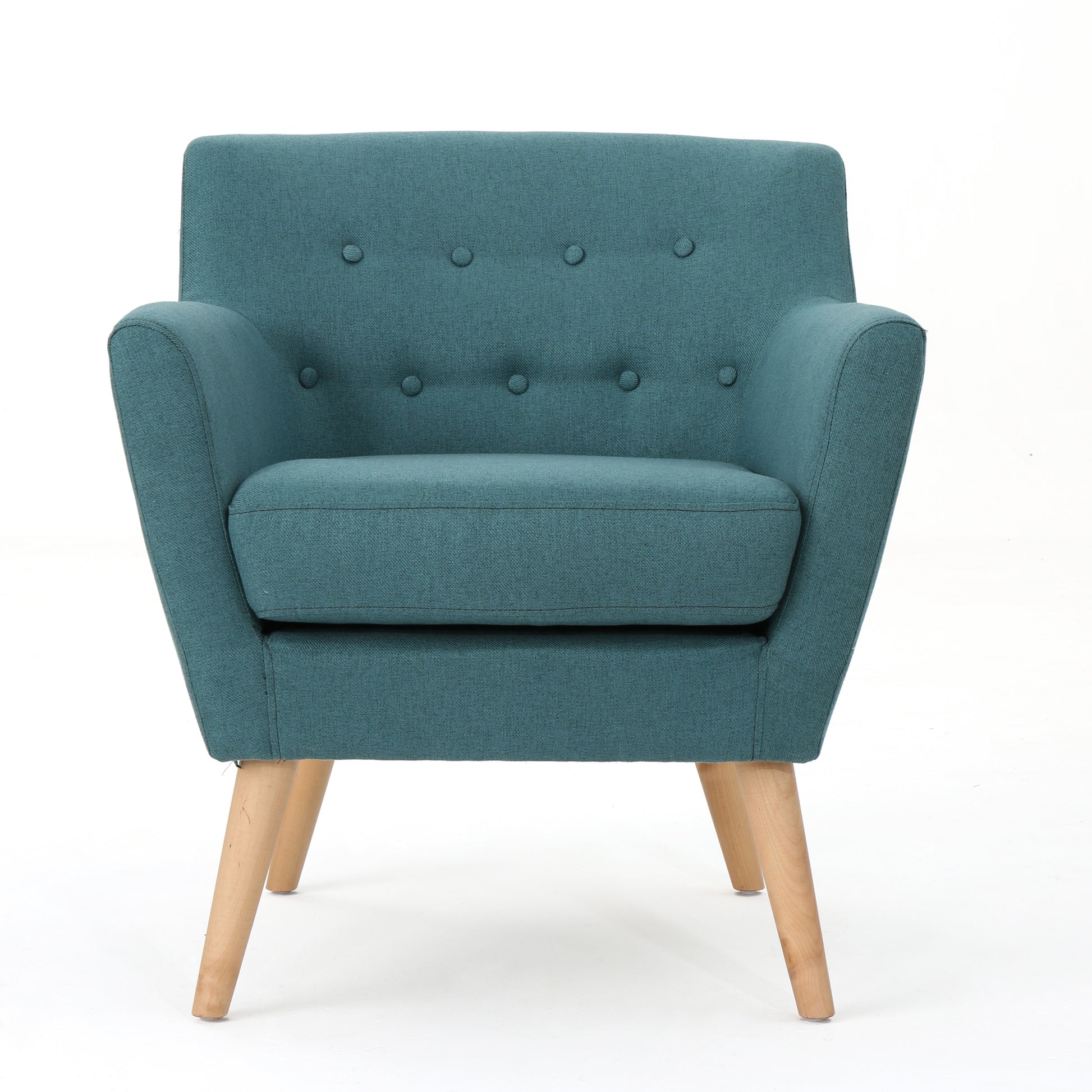 Club Chair, Mid Century Modern Fabric Club Chair, Dark Teal Natural Teal Fabric