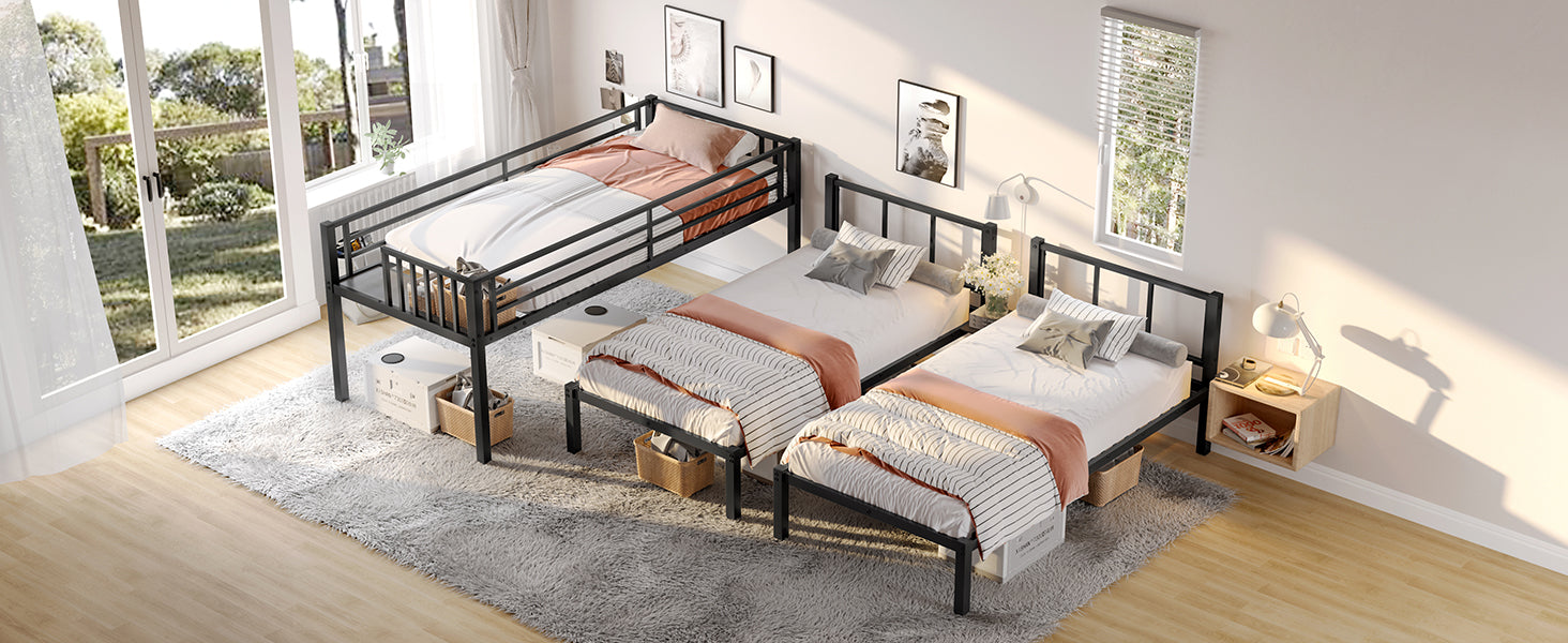Twin Over Twin & Twin Bunk Beds For 3, Twin Xl Over Twin & Twin Bunk Bed Metal Triple Bunk Bed, Black Twin Black Metal