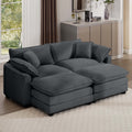 Corduroy Two Seater Sofa With 2 Footrest, 2 Seater Sofa With Ottoman For Small Living Spaces, Grey Corduroy Sofa Grey Corduroy 2 Seat