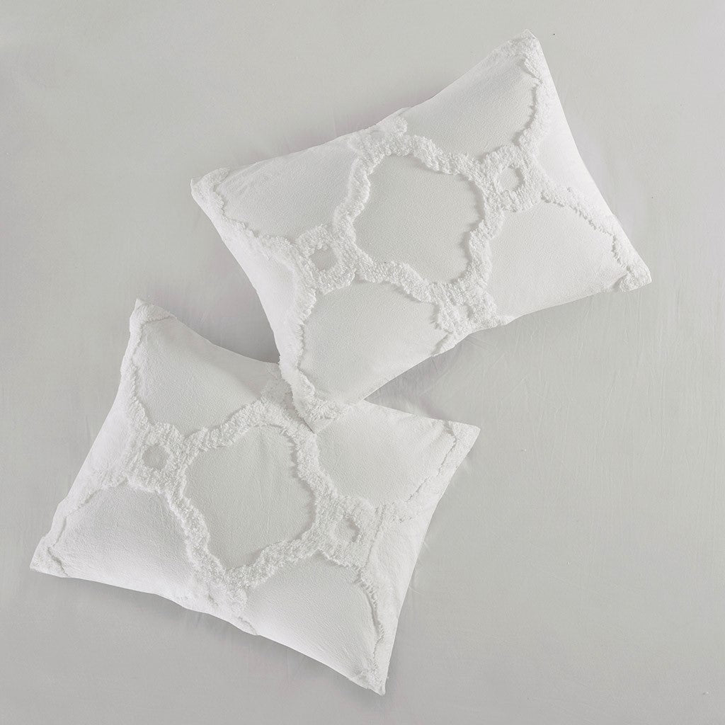 3 Piece Tufted Cotton Chenille Geometric Comforter Set Off White Full Queen Full Off White Cotton
