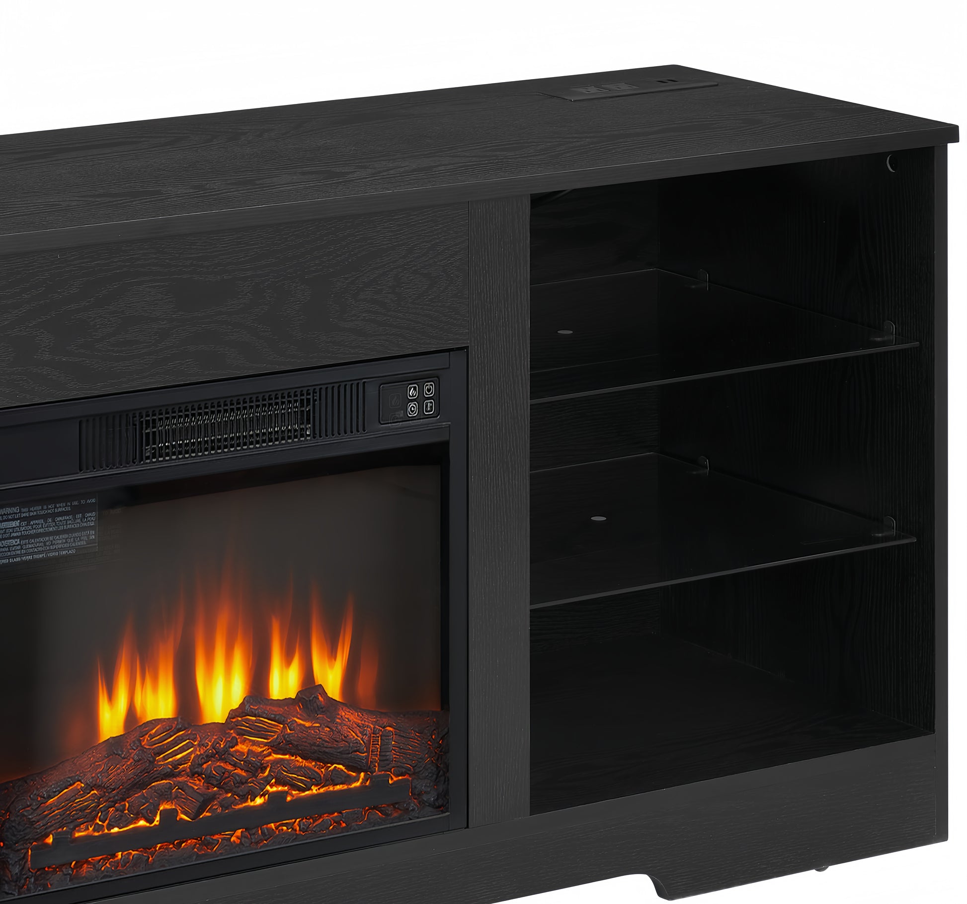 Tv Stand Electric Fireplace Glass Shelves, 3D Fireplace Tv Stand With Led Lights Wood With Usb Charging Outlet Modern Television Table Center For Tv Up To 62" Black 58''W*15.5''D*24.4 Black 50 59
