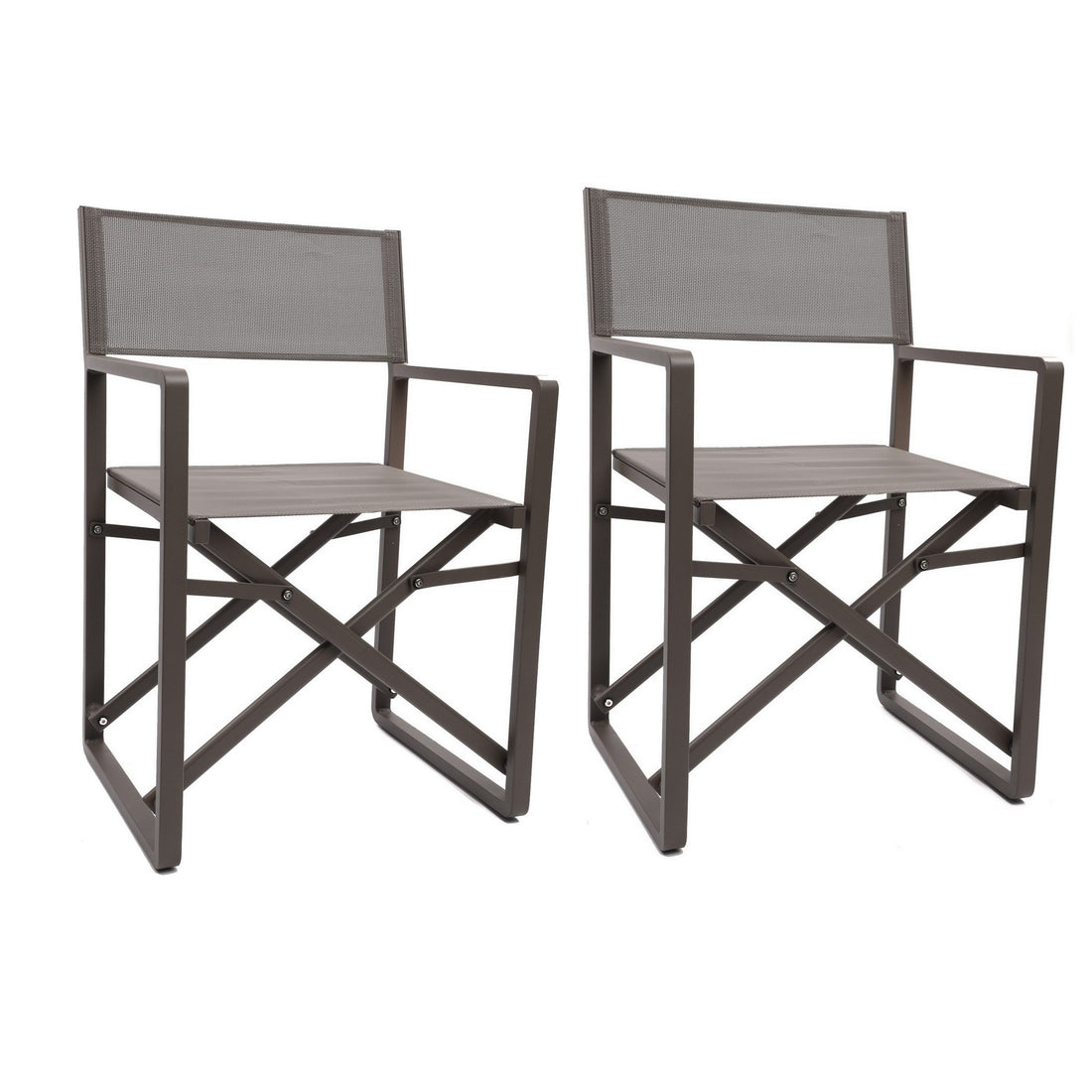 Metal Director Chair With X Shaped Braces, Set Of 2, Espresso Brown Brown Aluminium