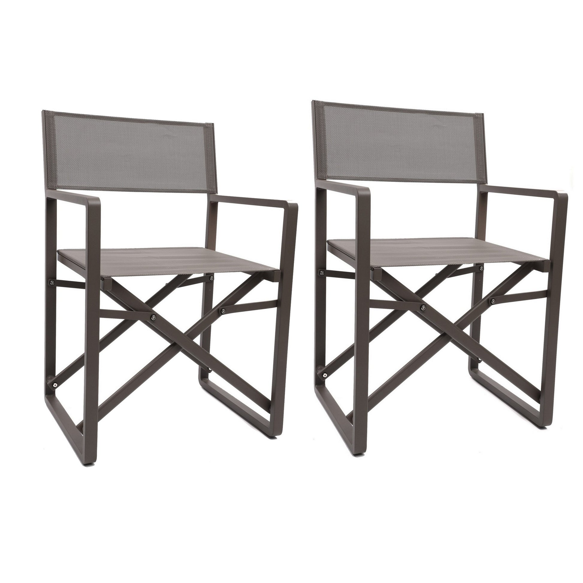 Metal Director Chair With X Shaped Braces, Set Of 2, Espresso Brown Brown Aluminium