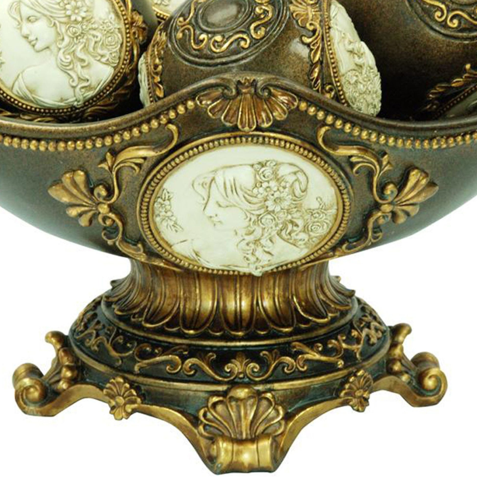 8" Tall Decorative Bowl, Bronze Finish Bronze Polyresin