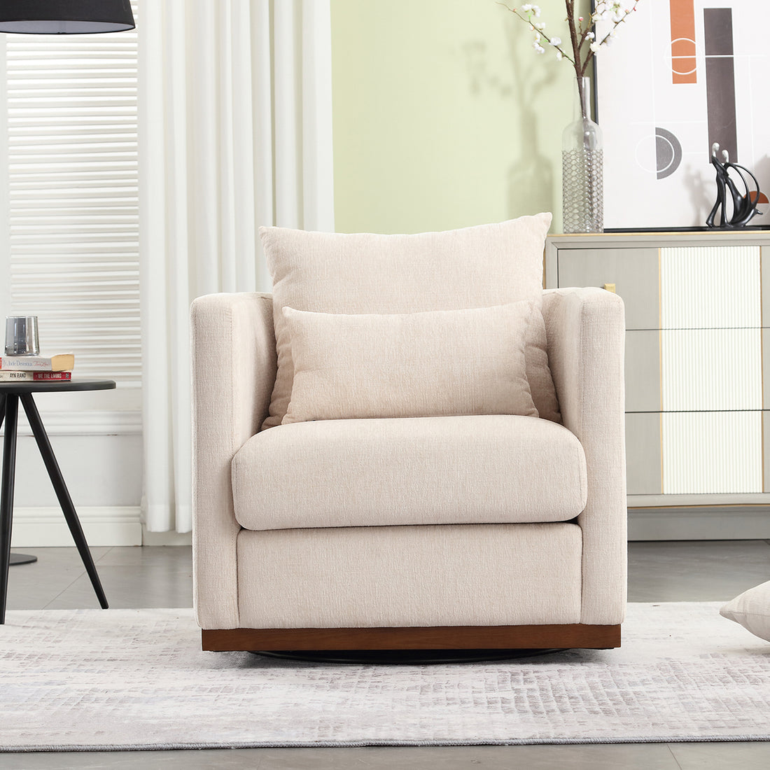 Coolmore Swivel Barrel Chair, Comfy Round Accent Sofa Chair For Living Room, 360 Degree Swivel Barrel Club Chair, Leisure Arm Chair For Nursery, Hotel, Bedroom, Office, Lounge Beige Chenille Beige Primary Living Space Foam Chenille