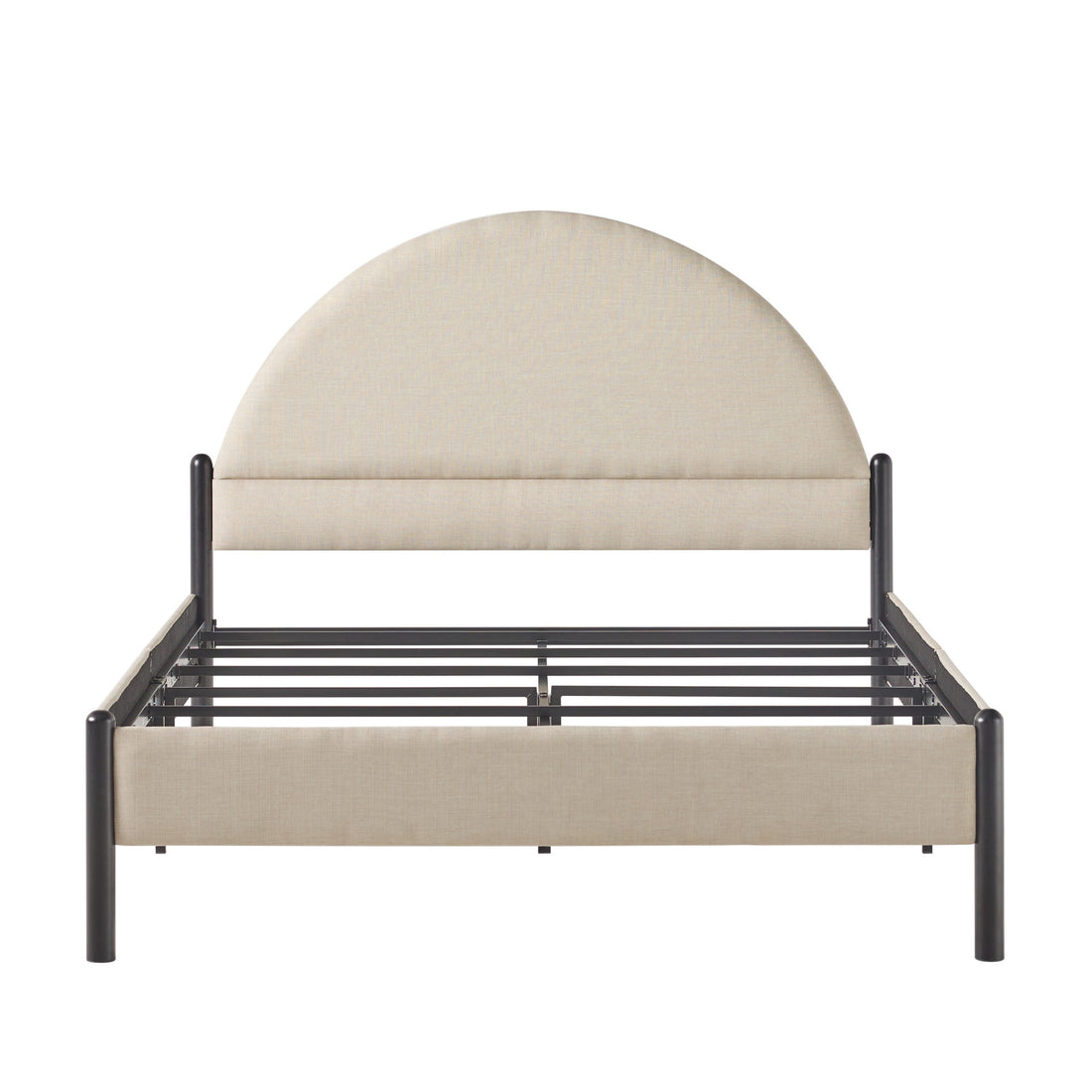 Modern Upholstered Curved Headboard Queen Bedframe Oatmeal Queen Oatmeal Metal Polyester