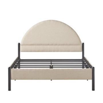 Modern Upholstered Curved Headboard Queen Bedframe Oatmeal Queen Oatmeal Metal Polyester