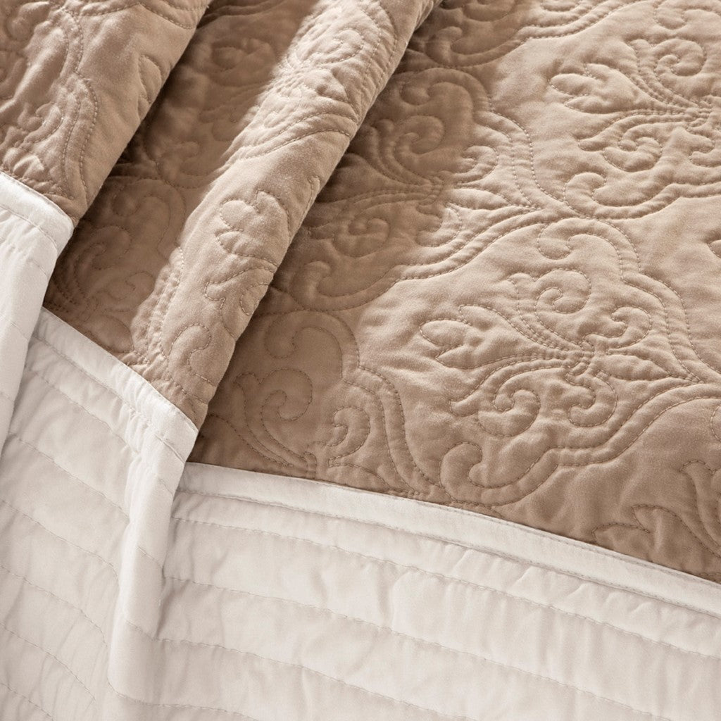7 Piece Quilt Set With Euro Shams And Throw Pillows Beige King Cal King King Beige Cotton