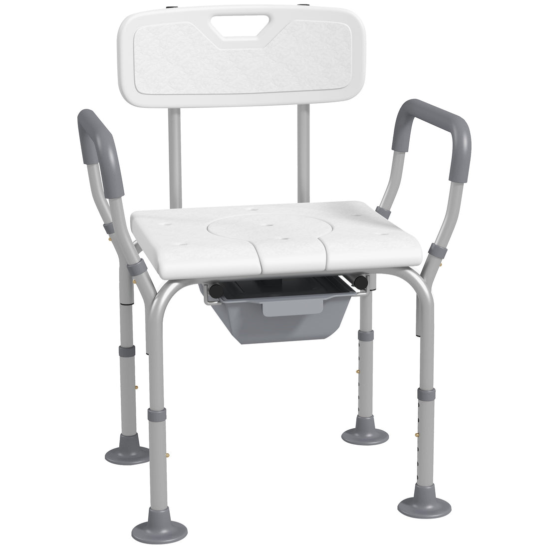 Homcom 3 In 1 Shower Chair With Back And Arms, Height Adjustable Bedside Commode, Raised Toilet Seat With Non Slip Rubber Foot Pad For Seniors, Disabled, White White Aluminum