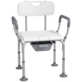Homcom 3 In 1 Shower Chair With Back And Arms, Height Adjustable Bedside Commode, Raised Toilet Seat With Non Slip Rubber Foot Pad For Seniors, Disabled, White White Aluminum