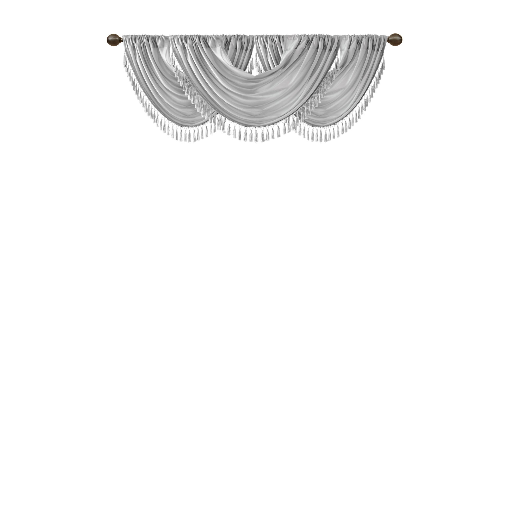 Faux Silk Waterfall Embellished Valance Silver 38X46" Silver Polyester