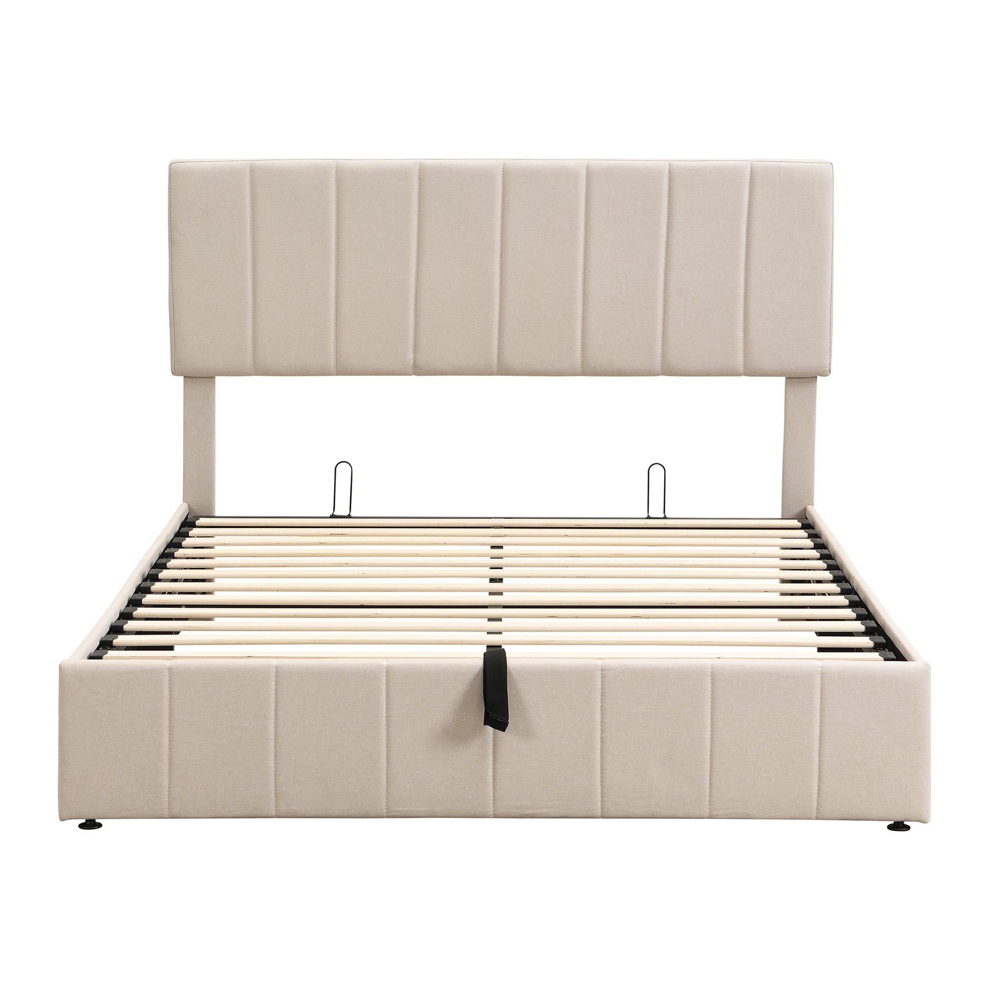 Queen Size Upholstered Platform Bed With A Hydraulic Storage System Beige Old Sku: Lp000211Aaa Beige Upholstered
