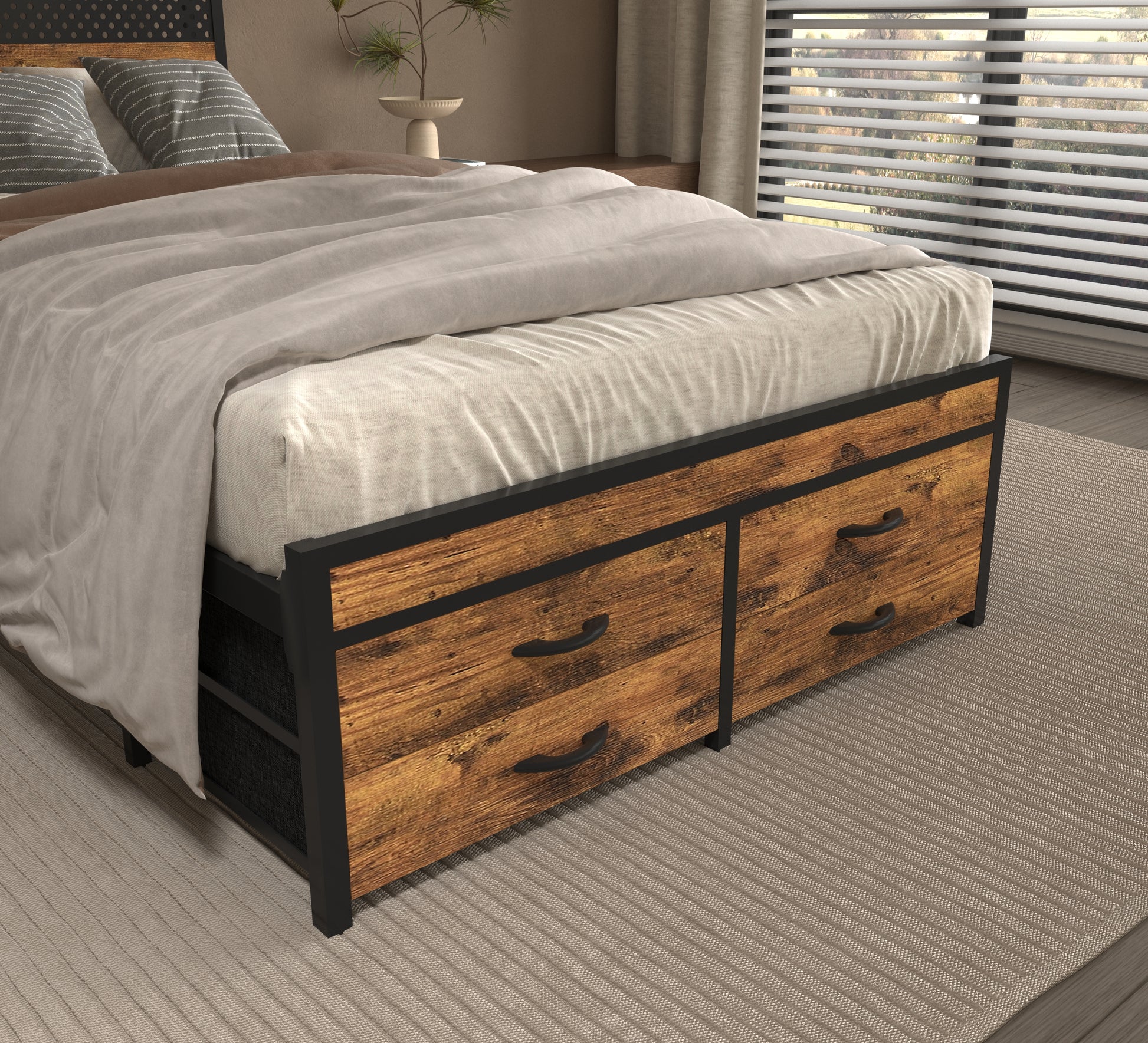 Twin Bed Frames With Headboard, Twin Size Bed Frames With Storage Drawers, Twin Bed, Black Metal Platform Bed Frame, Single Bed Frame, No Box Spring Needed Black Mdf Metal