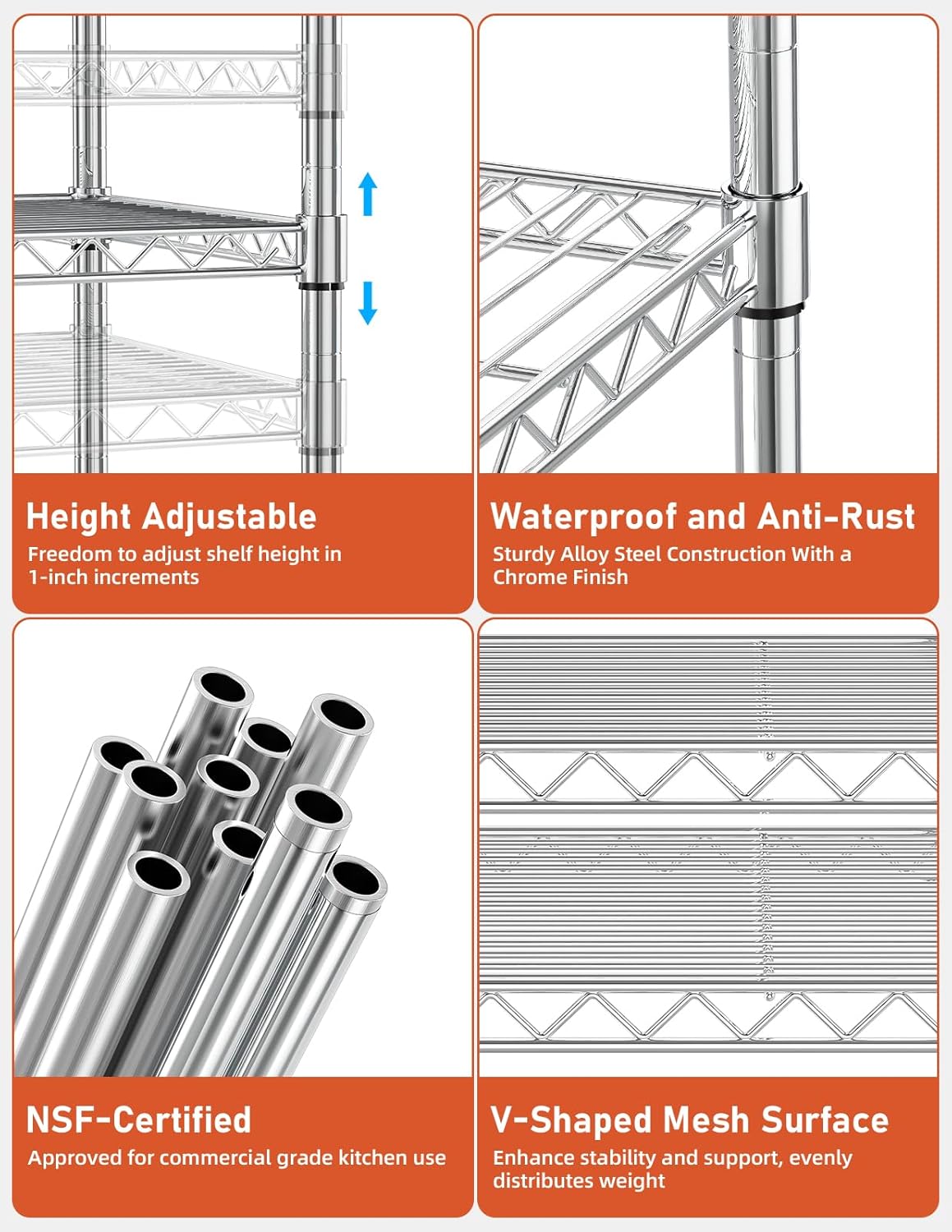 Heavy Duty 3 Shelf Shelving With Wheels, Adjustable Storage Units, Steel Organizer Wire Rack, Chrome Chrome Steel