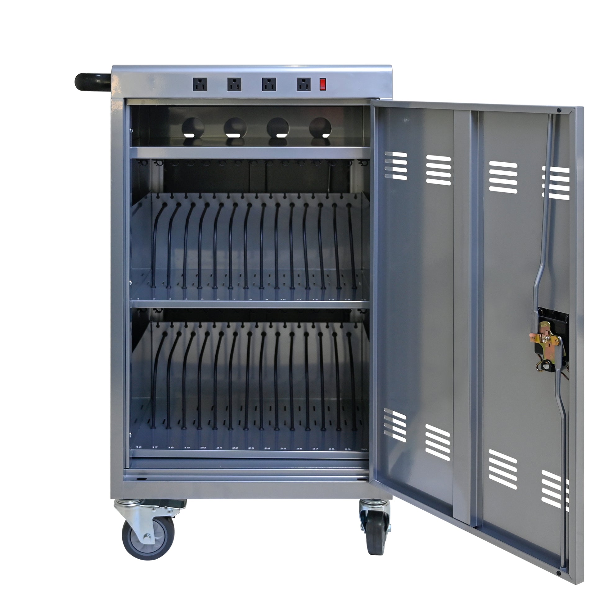 Mobile Charging Cart And Cabinet For Tablets Laptops 35 Device B30Plus Silver Silver Steel Metal