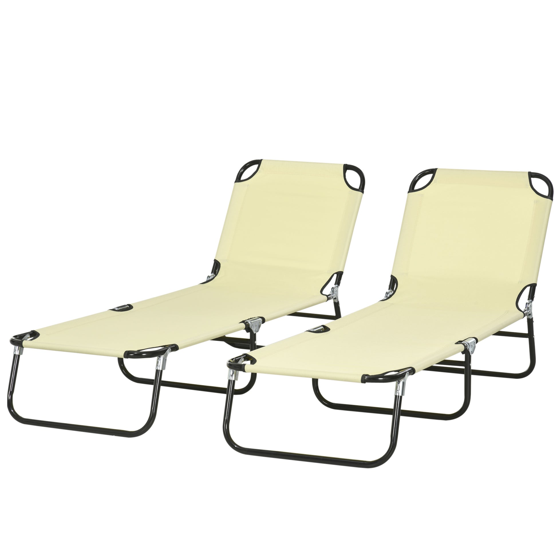 Outsunny 2 Piece Folding Chaise Lounge Pool Chairs, Outdoor Sun Tanning Chairs With 5 Level Reclining Back, Steel Frame For Beach, Yard, Patio, Beige Beige Steel