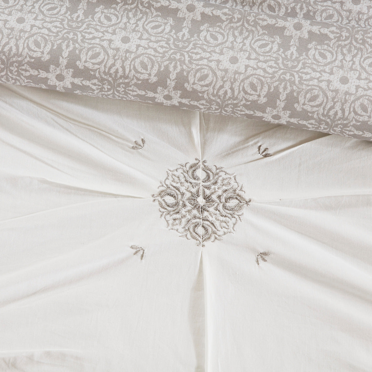 6 Piece Embroidered Cotton Reversible Comforter Set Ivory King Cal King King Ivory Polyester