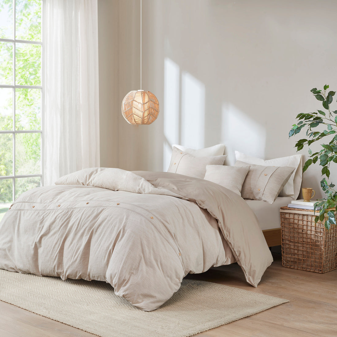 5 Piece Organic Cotton Oversized Comforter Cover Set W Removable Insert Natural King Cal King Natural Cotton