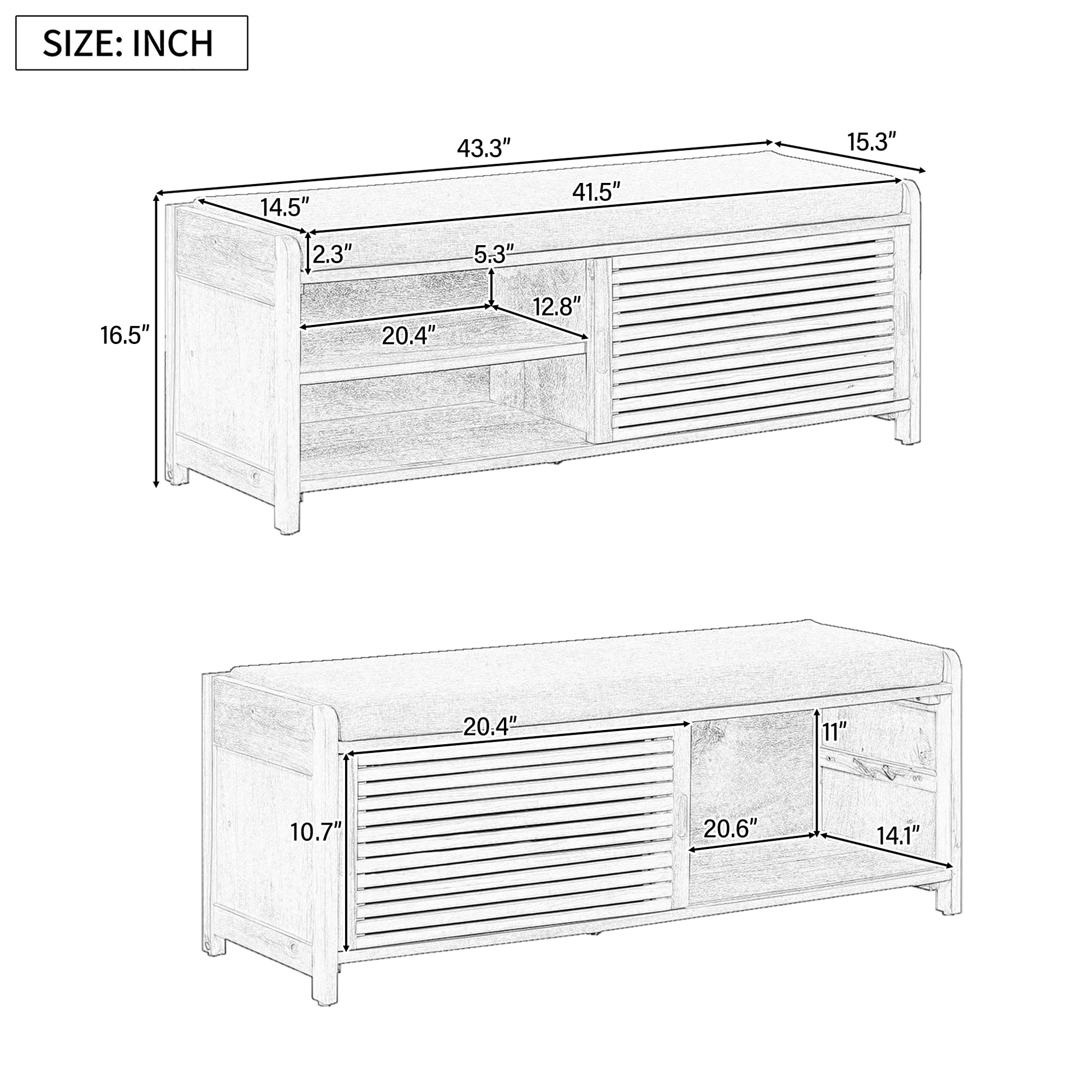 Distressed Shutter Storage Bench With Acacia Veneer For Retro Charm For Living Room, Entryway White White Mdf