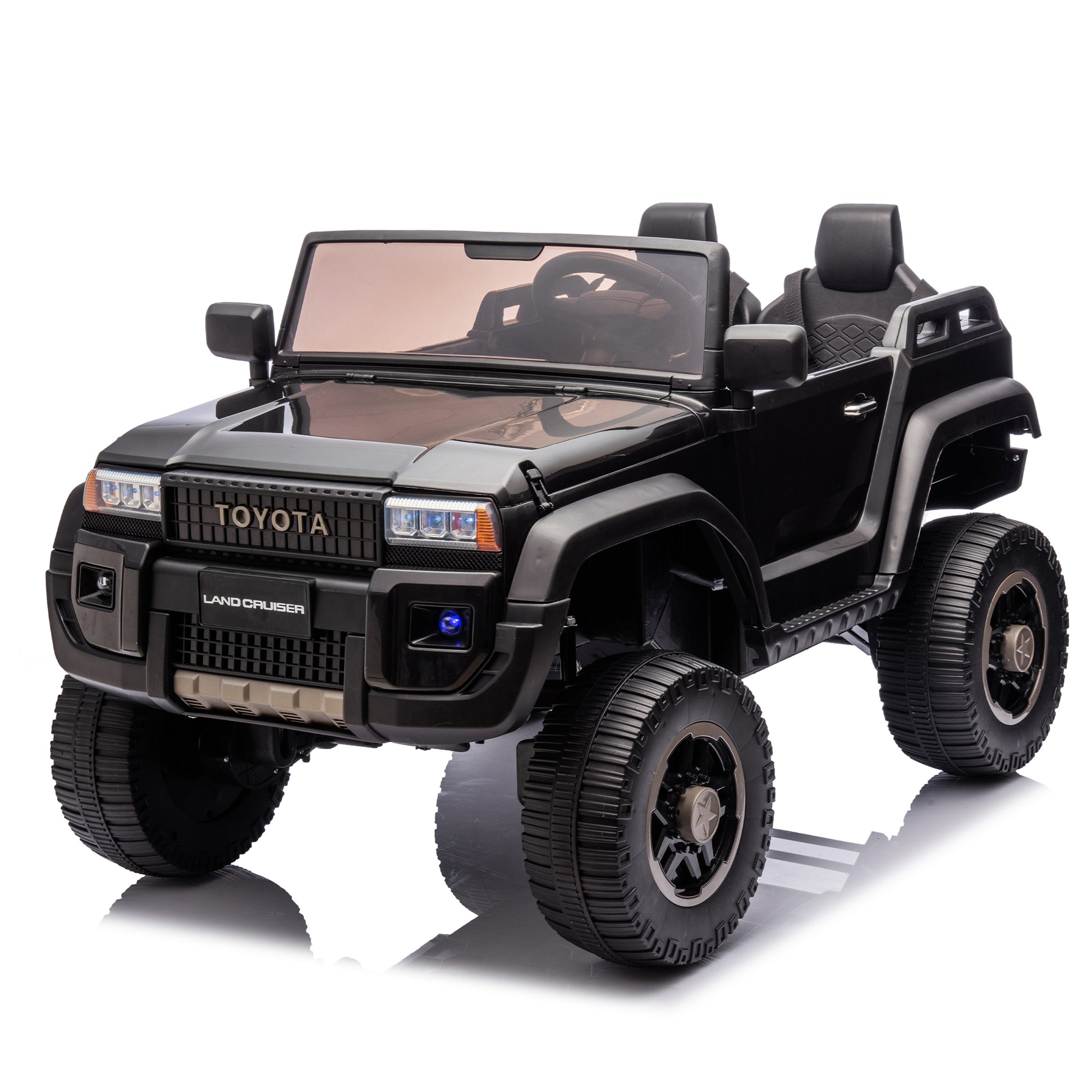 24V Two Seater Kids Ride On Car W Parents Remote Control, Licensed Toyota Lc250,2Wd,110W Motors,With Shovel,Three Point Seat Belt,Slow Start,Speed Adjustment,Bluetooth,Music For Kids Aged 3 . Black 100 149 Lbs Polypropylene