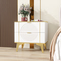 Two Pack White 2 Drawer Round Card Gold Bar Blister Nightstand White Wood