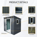 6Ft X 5Ft Outdoor Metal Storage Shed With Window And Transparent Plate For Garden, Lawn Black And White Black White Metal