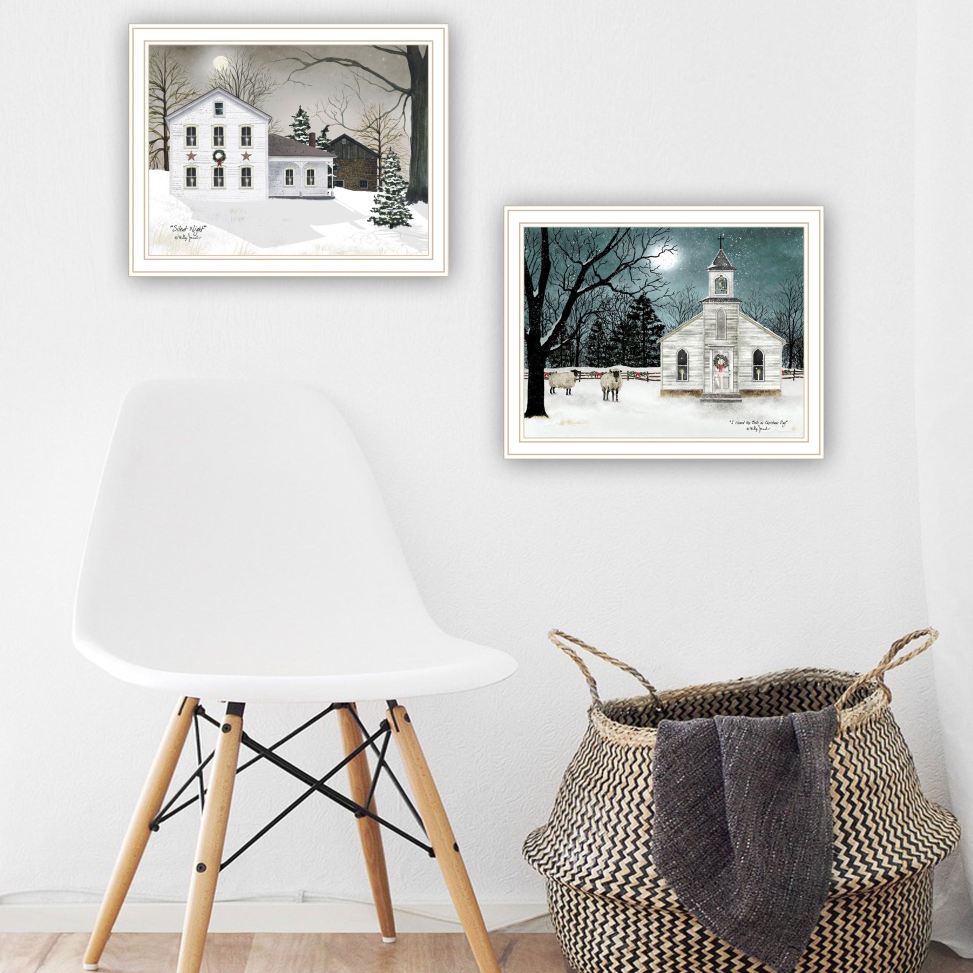 2 Piece Vignette Silent Night White Framed Wall Art For Living Room, Bedroom Wall Art Print For Home Decor By Billy Jacobs Multi Wood Paper