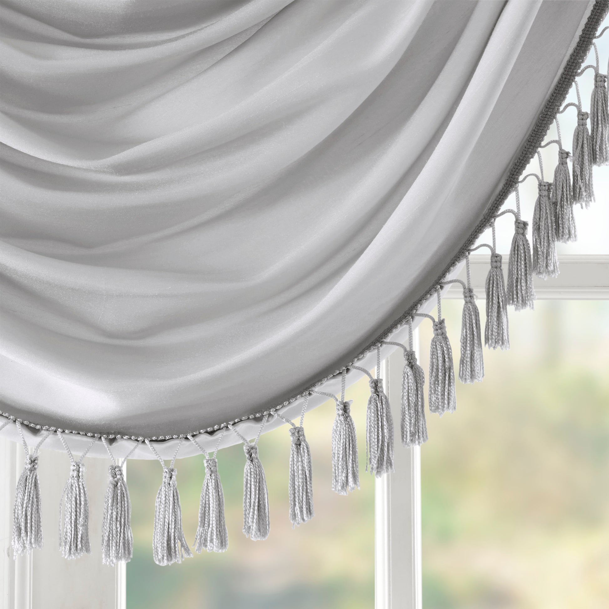 Faux Silk Waterfall Embellished Valance Silver 38X46" Silver Polyester
