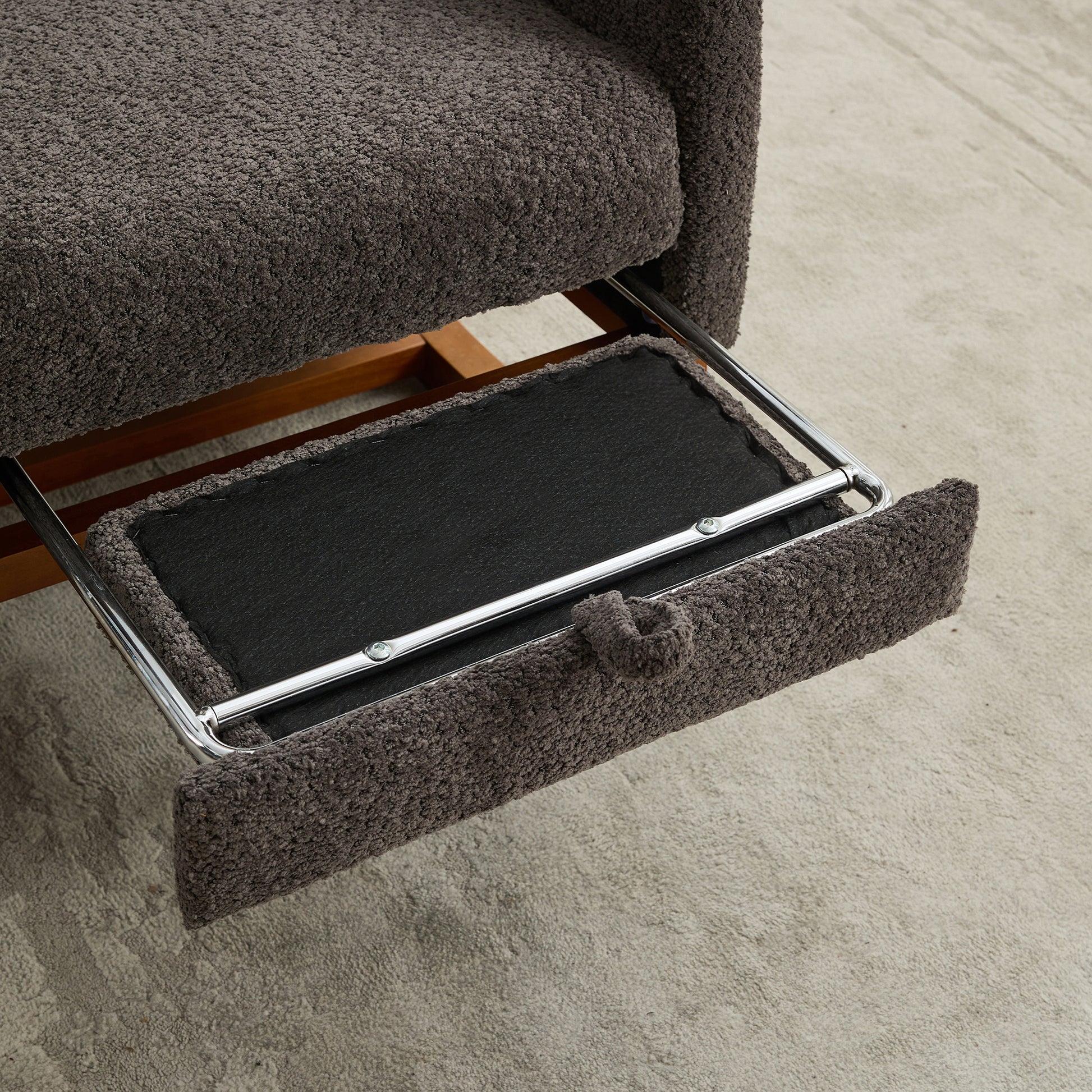 25.4"W Rocking Chair For Nursery, High Back Glider Chair With Retractable Footrest, Side Pocket, Rocking Accent Armchair With Rubber Wood Legs For Living Room Bedroom.Charcoal Charcoal Boucle