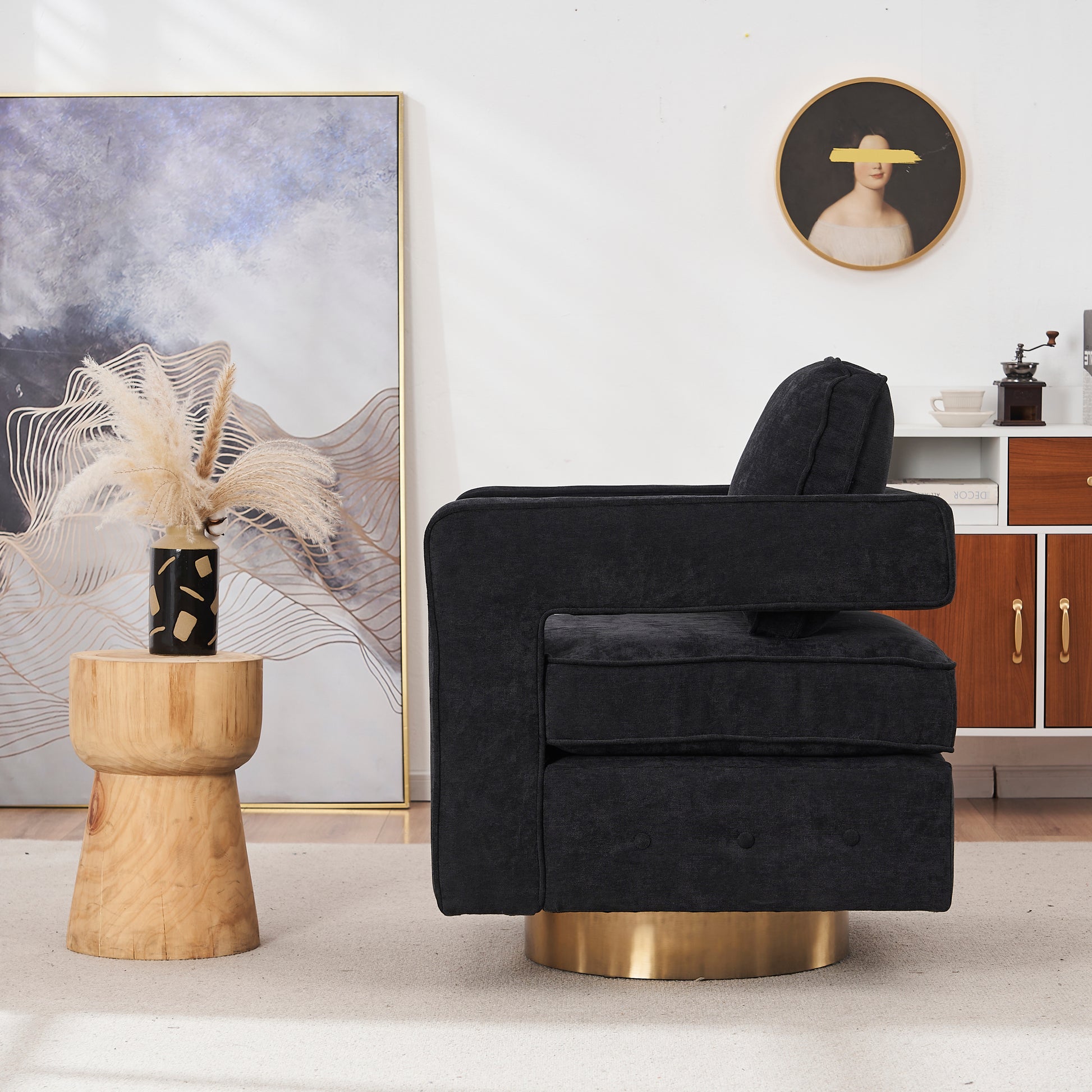 Swivel Barrel Chair For Living Room,360 Degree Swivel Club Modern Accent Single Sofa Chair, Small Leisure Arm Chair For Nursery, Hotel, Bedroom, Office Black Primary Living Space Modern Linen