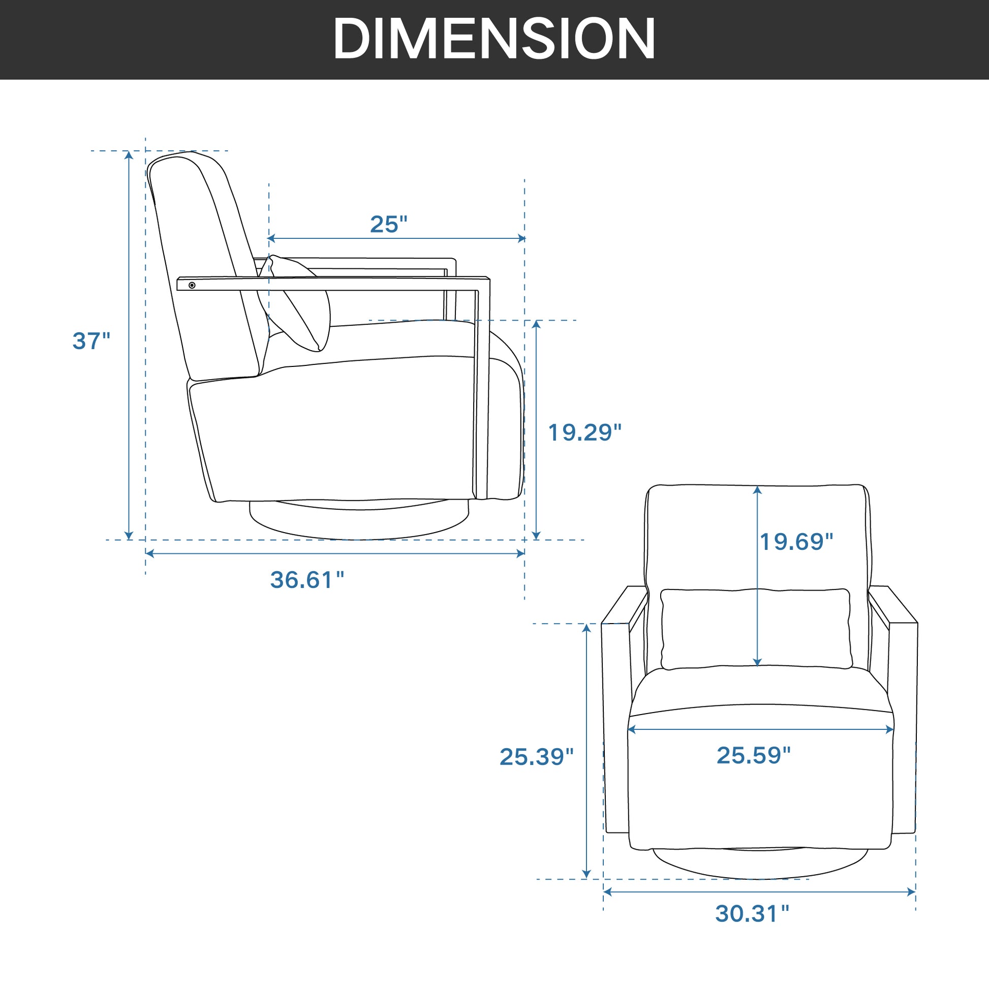 30.3"W Swivel Modern Upholstered Accent Chair With Solid Wood Armrests And 360 Degree Comfy Lounge Reading Chair, Side Armchair For Hotel, Bedroom, Living Room, Office, And Nursery Room.Pale Blue Blue Linen Blend