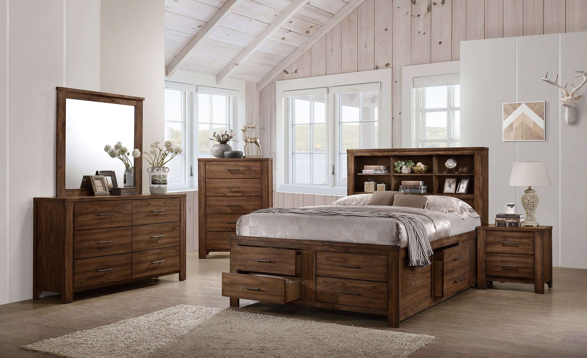 Oak Finish 1Pc Chest Of Drawers Wooden Texture 5X Drawers Storage Bedroom Furniture Oak Bedroom Contemporary,Modern,Transitional Rubberwood Particle Board Mdf,Rubber Wood