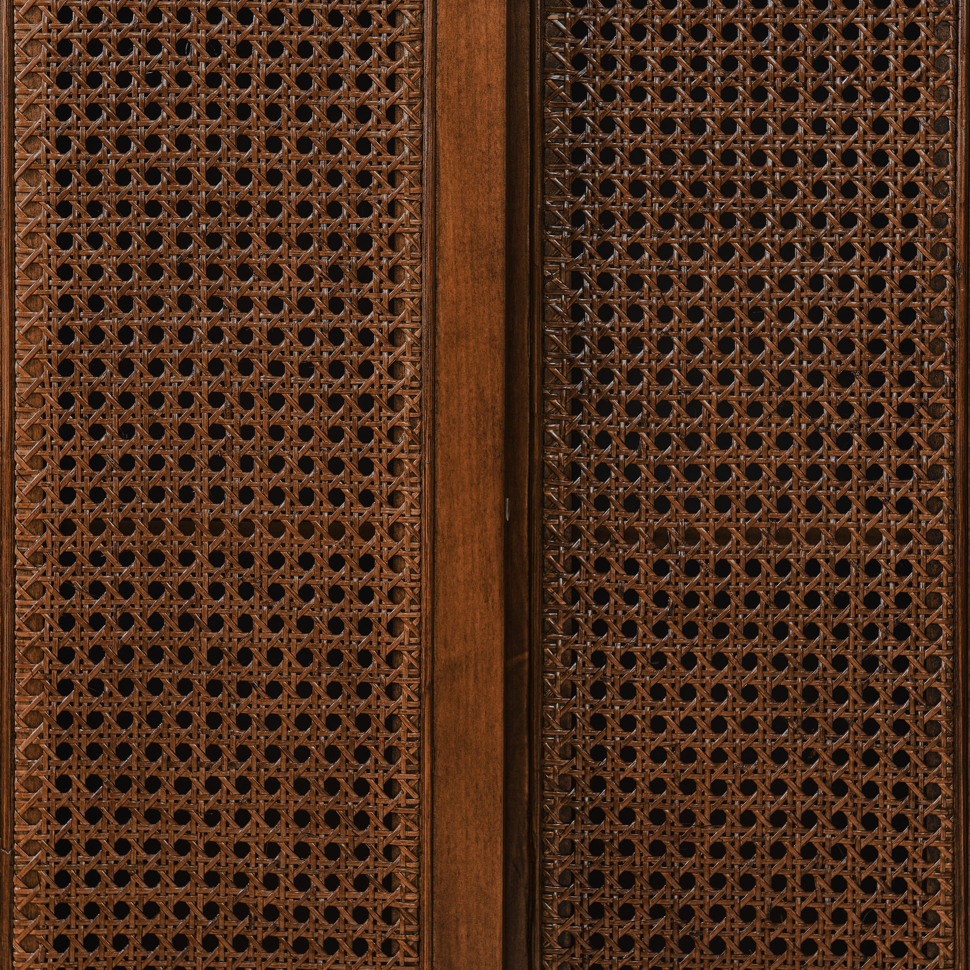 Mid Century Modern Rattan Sideboard Cabinet, Buffet Cabinet For Entryway Hallway Living Room Kitchen Dining Room Bedroom, Adjustable Shelf & Solid Wood Feet & Rattan Cabinet Doors Dark Wood Walnut
