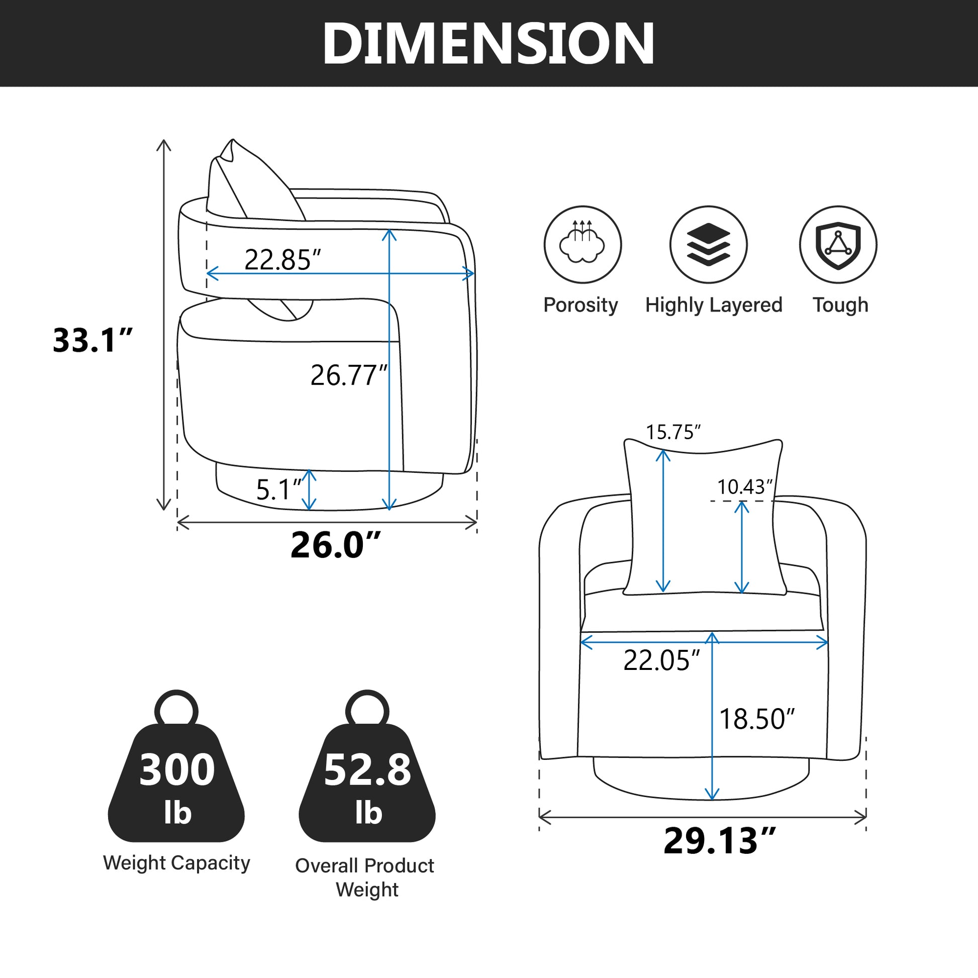 29.1"W Swivel Accent Open Back Chair Modern Comfy Sofa Chair With Weathered Base For Nursery Bedroom Living Room Hotel Office, Club Chair Leisure Arm Chair For Lounge Charcoal,Linen Blend Charcoal Linen Blend