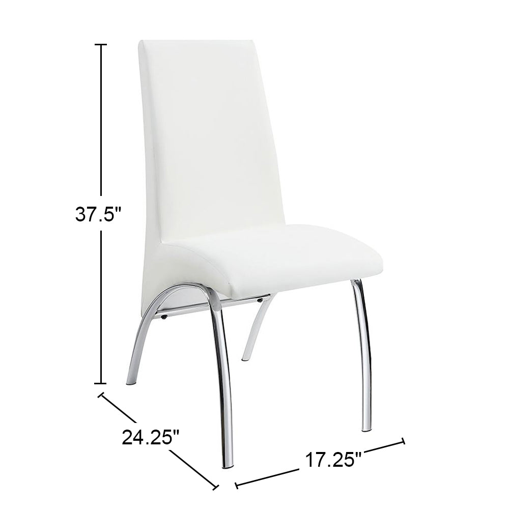 Set Of 2Upholstered Side Chairs, White And Chrome Solid White Rectangular Side Chair Chrome,Faux Leather