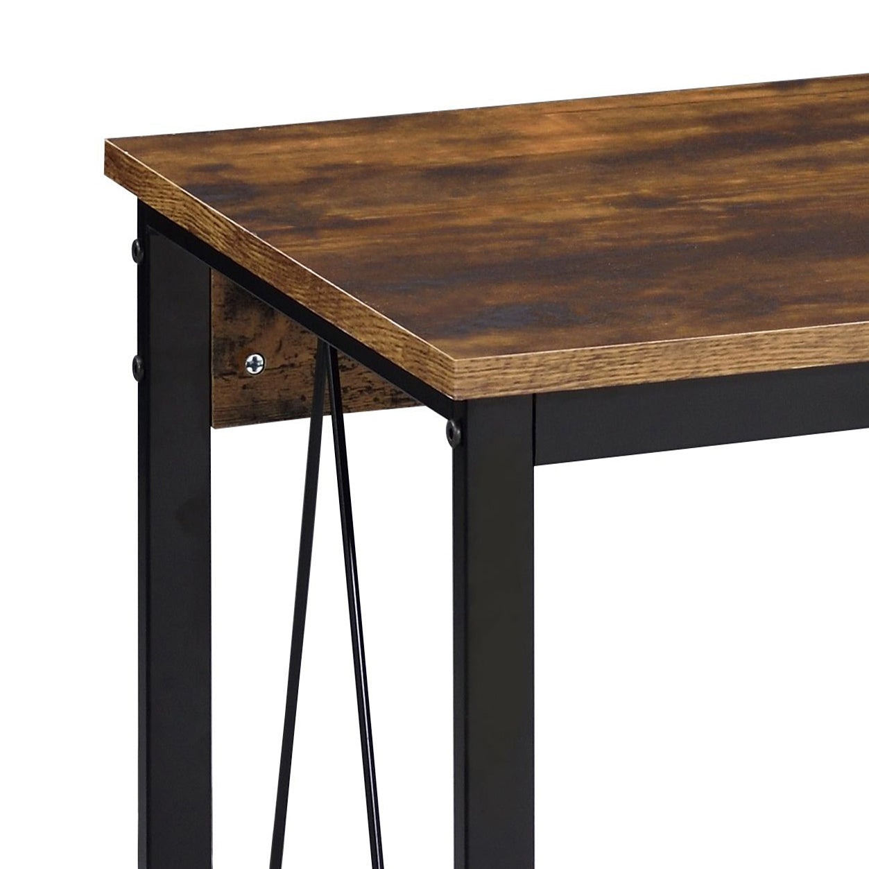 Weathered Oak And Black 47.5" Writing Desk With Metal Sled Base Black Brown Writting Desk Office Industrial,Rustic Rectangular Desk Rectangular Wood Metal Sled
