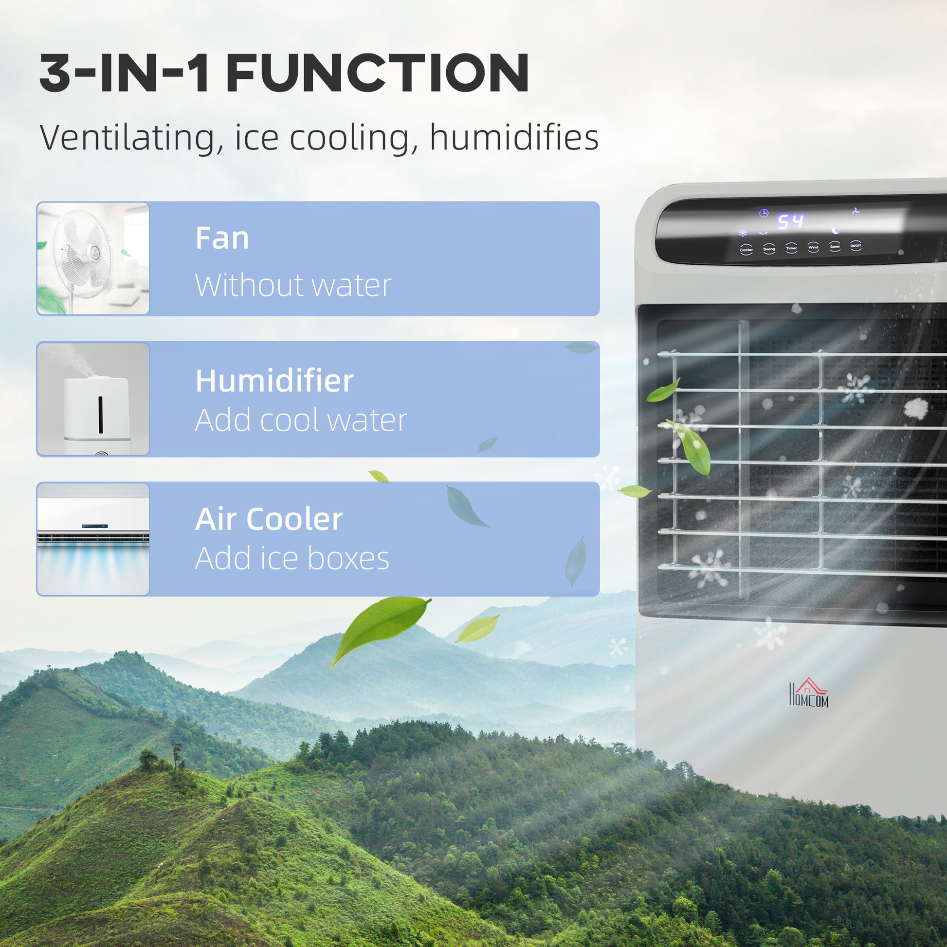 Homcom 32" Evaporative Air Cooler With 3.2 Gal Water Tank, 60 Oscillating, 3 In 1 Ice Cooling Fan, Portable Swamp Cooler With Humidifier For Home Office, 3 Modes, 3 Speeds, 12H Timer, Remote, Gray