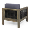Outdoor Acacia Wood Club Chair With Wicker Accents, Gray Mixed Gray Brown, 30.25