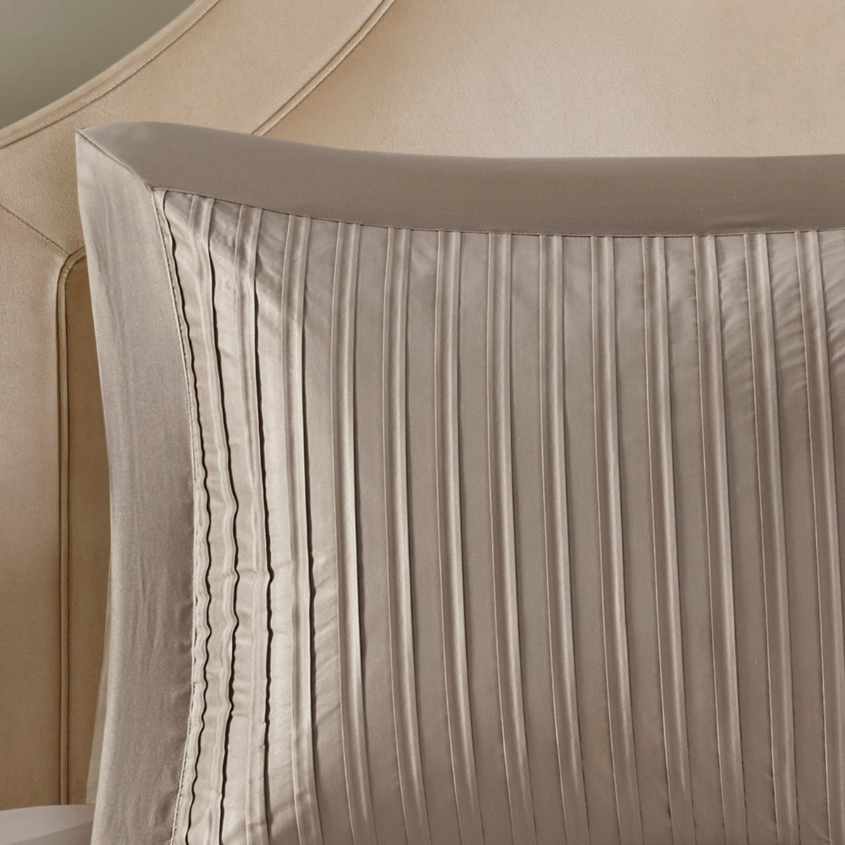 7 Piece Polyester Charmeuse Comforter Set Taupe Queen Queen Taupe Polyester