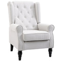 Homcom Button Tufted Accent Chair With High Wingback, Rounded Cushioned Armrests And Thick Padded Seat, Cream White Cream White Fabric