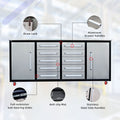 7Ft Storage Cabinets With Workbench 10 Drawers & 2 Cabinets Silver Silver Steel