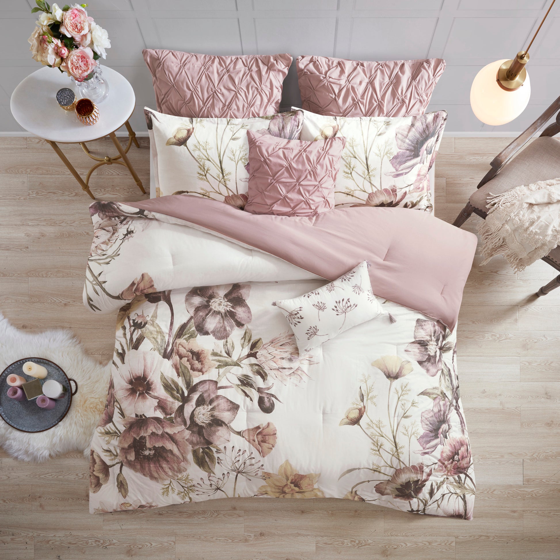 8 Piece Cotton Printed Comforter Set Blush King King Blush Polyester