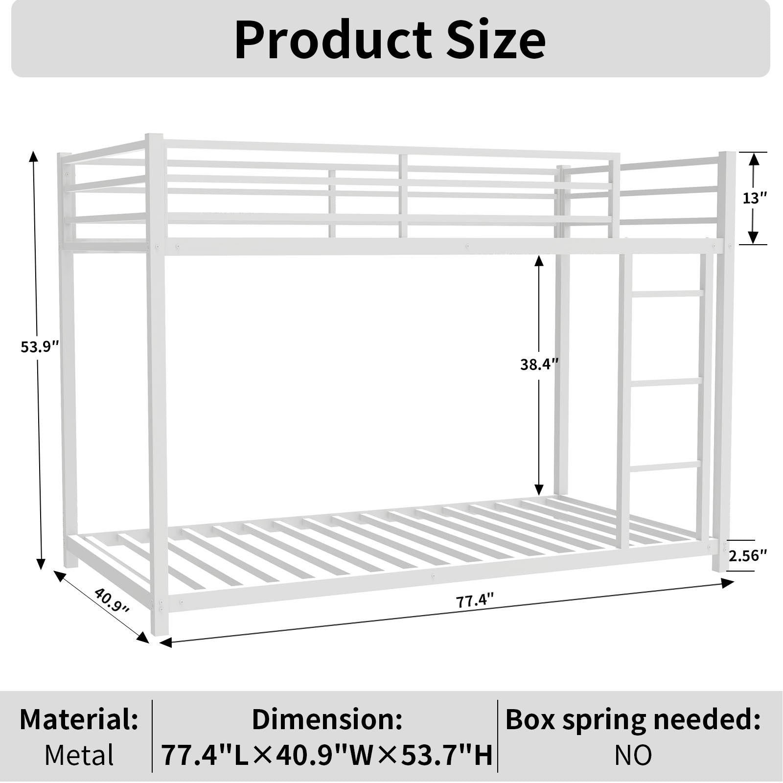 Metal Twin Over Twin Bunk Bed Heavy Duty Sturdy Metal Noise Reduced Safety Guardrail No Box Spring Needed,White Twin White Metal Metal