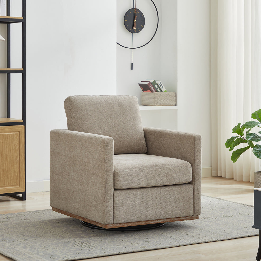 30.7"W Square Upholstered Swivel Accent Chair And Comfy Accent Single Sofa Chair, 360 Degree Club Chair, Lounge Armchair For Living Room Bedroom Apartment Nursery.Taupe Taupe Chenille