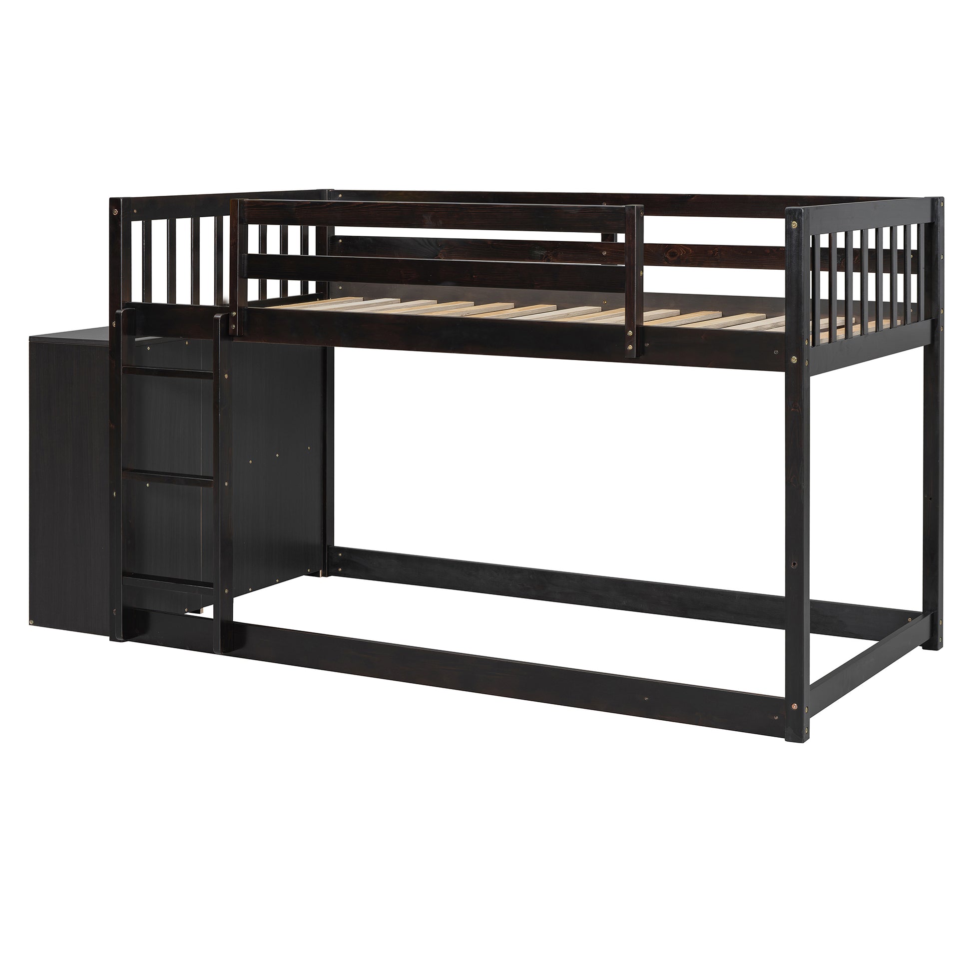 Twin Over Twin Bunk Bed With 4 Drawers And 3 Shelves Espresso Twin Espresso Solid Wood
