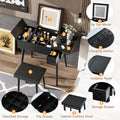 27.9'' Black Makeup Vanity Desk With Flip Top Mirror And Led Light, Dressing Table With Charging Station, 2 Drawers And Fold Up Panel, Vanity Set With Cushioned Stool For Bedroom Black