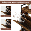 A Shoe Cabinet With 2 Flip Top Drawers, An Entryway Shoe Cabinet, A Narrow Standalone Shoe Rack Cabinet With Metal Legs, Rustic Brown,31.5'' W X 8.5'' D X 39.5'' H. Rustic Brown Particle Board