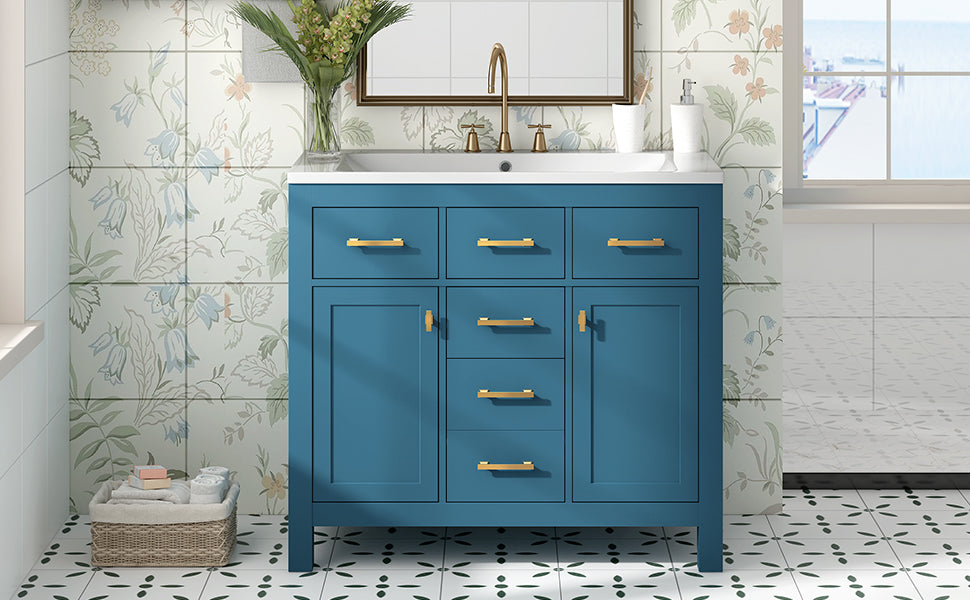 36'' Bathroon Vanity With Resin Sink Combo Set,Modern Freestanding Single Bathroom Cabinet With 4 Drawers & 2 Cabinets,Storage Cabinet For Bathroom, Solid Wood Frame Vanity Set Same As Sw000130Aac